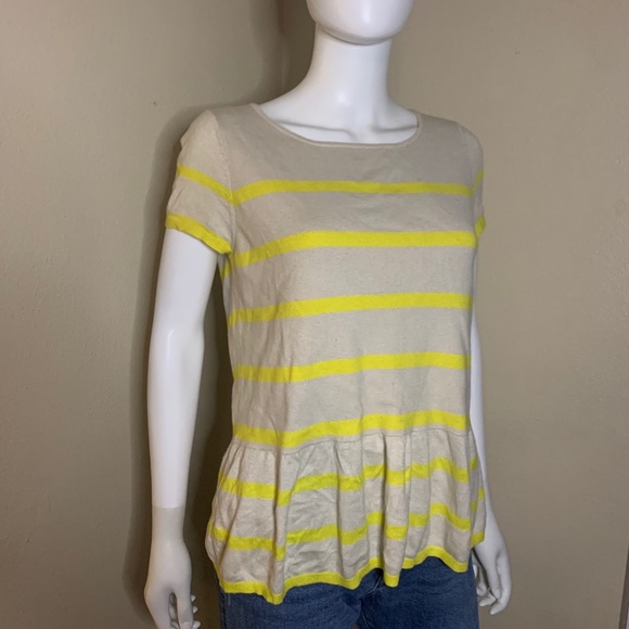 Ann Taylor LOFT yellow striped peplum knit top - Picture 3 of 9